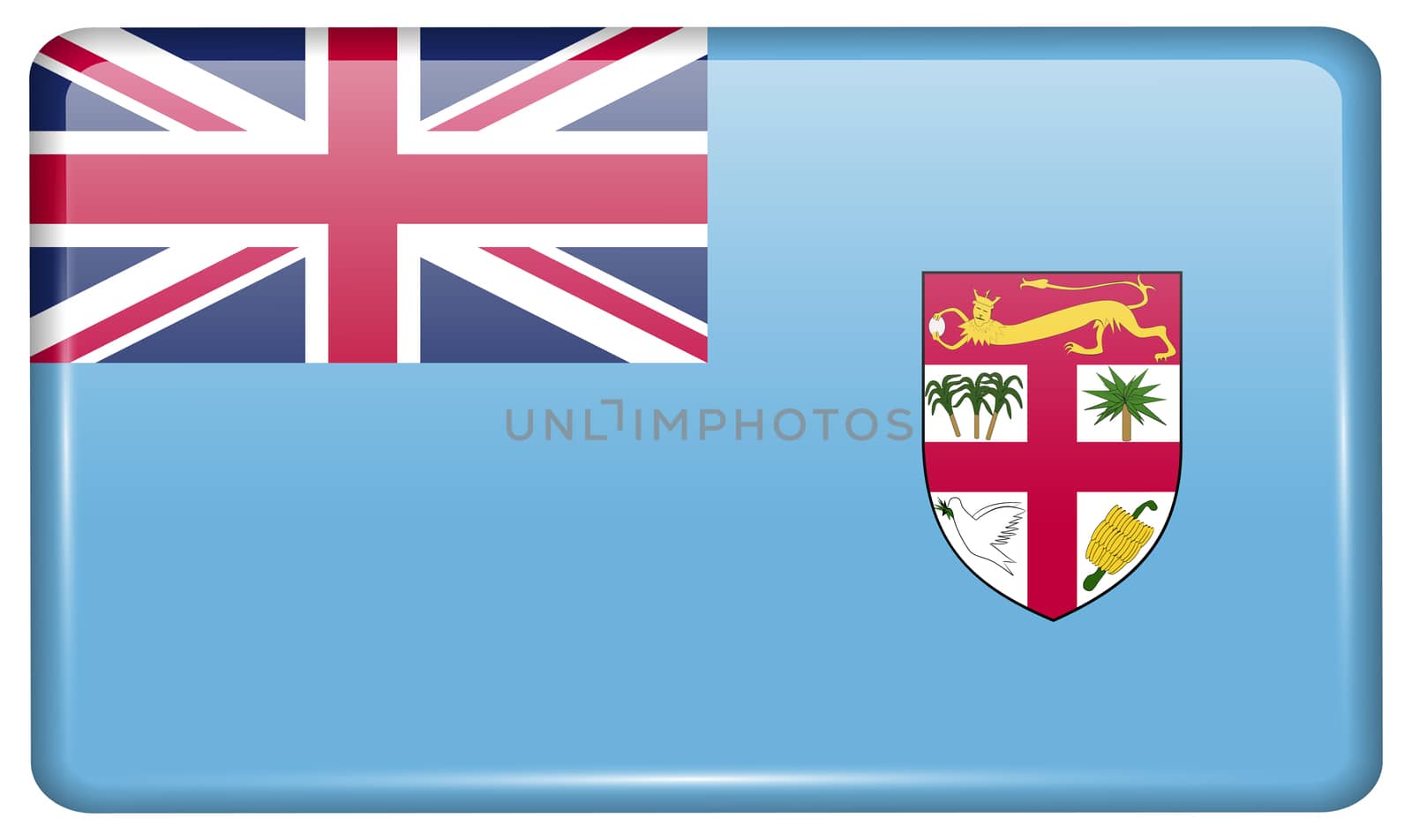 Flags of Fiji in the form of a magnet on refrigerator with reflections light. illustration
