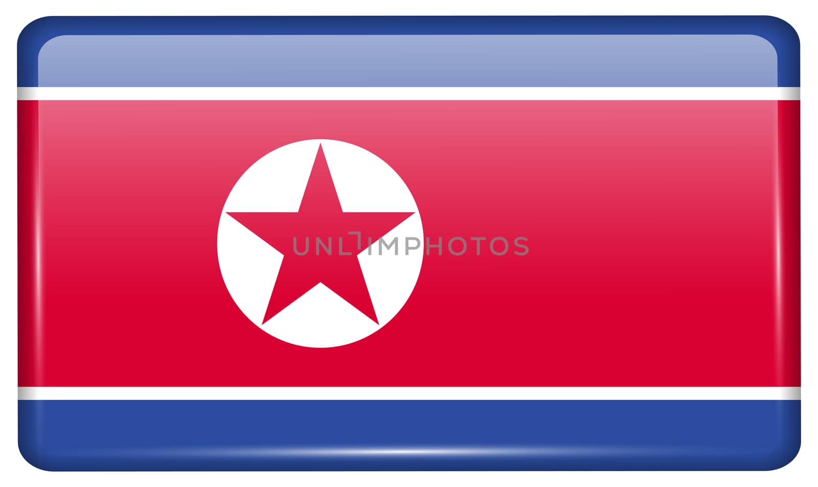 Flags of Korea North in the form of a magnet on refrigerator with reflections light. illustration