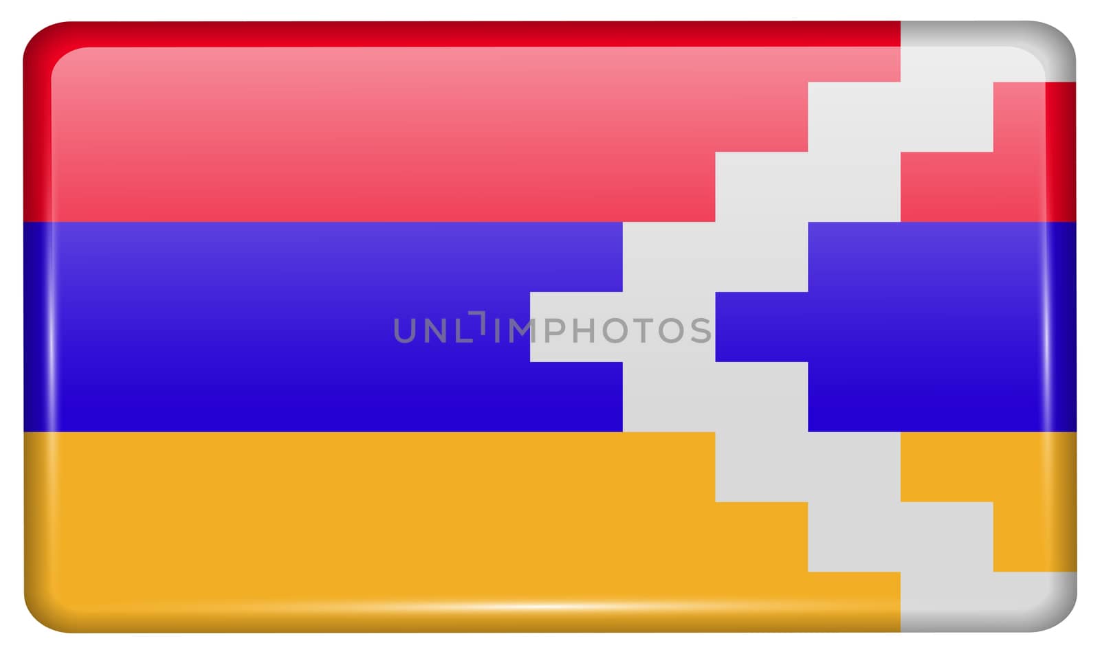 Flags of Karabakh Republic in the form of a magnet on refrigerator with reflections light. illustration