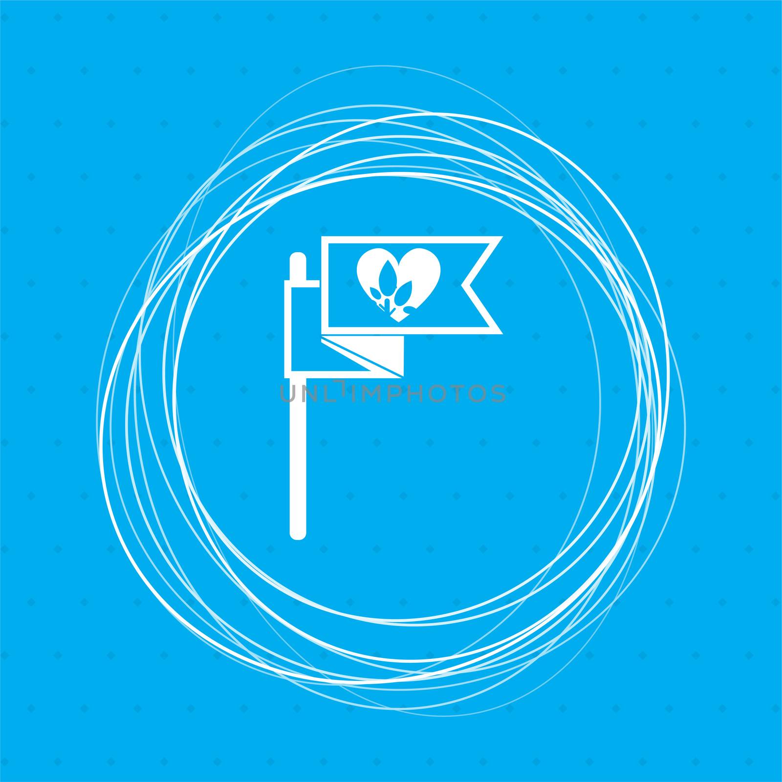 Flag, heart icon on a blue background with abstract circles around and place for your text. illustration