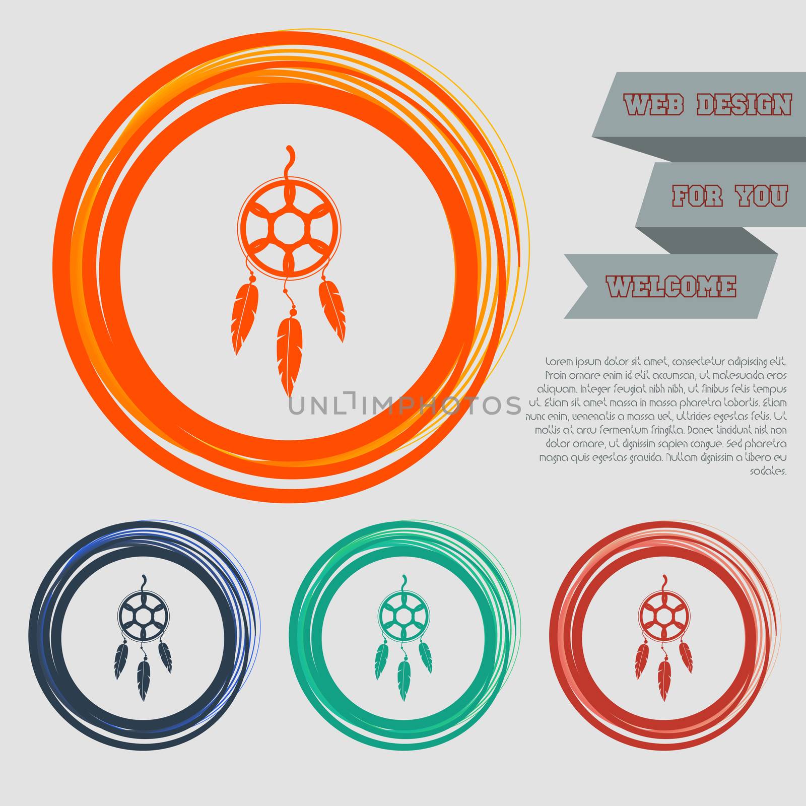 Dreamcatcher icon on the red, blue, green, orange buttons for your website and design with space text.  by Adamchuk