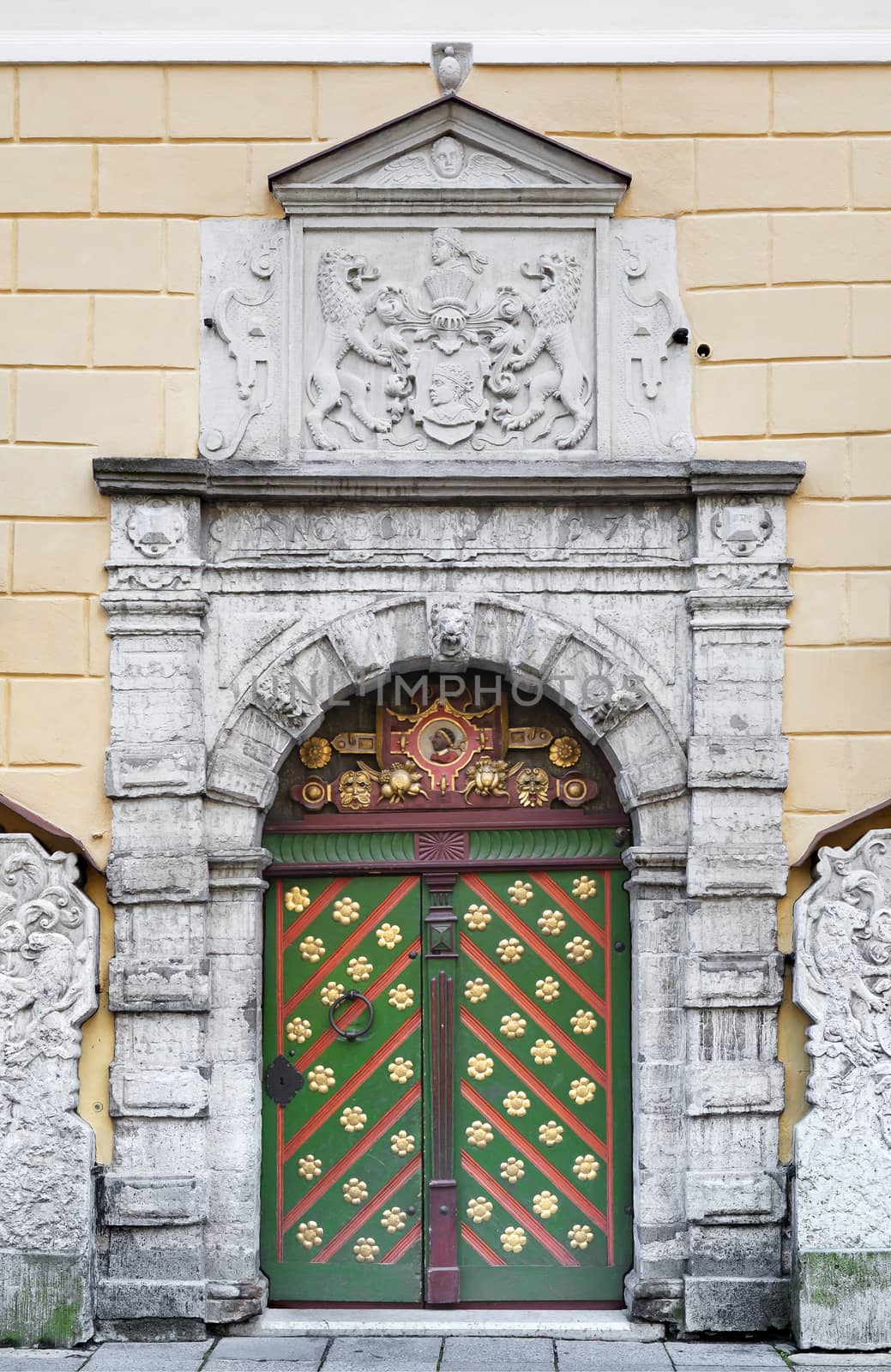Door of the Brotherhood of Blackheads building in Tallinn, Estonia