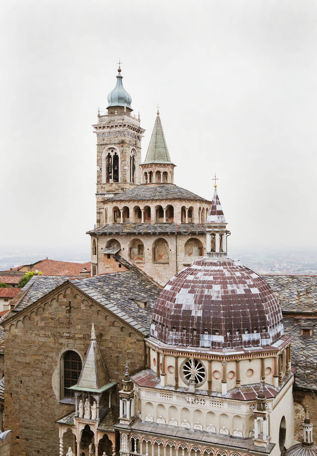 Aerial view of basilica of Santa Maria Maggiore, Bergamo, Italy