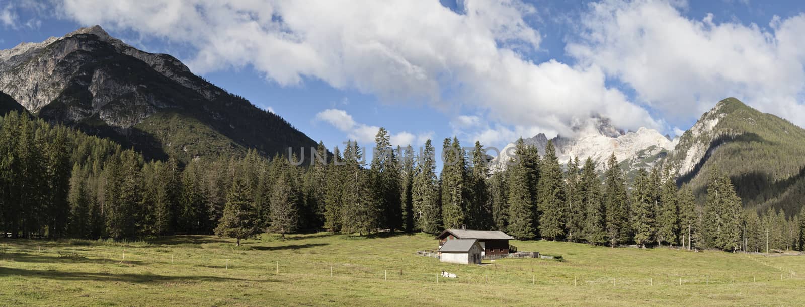 Farm in Dolomites on a sunny day