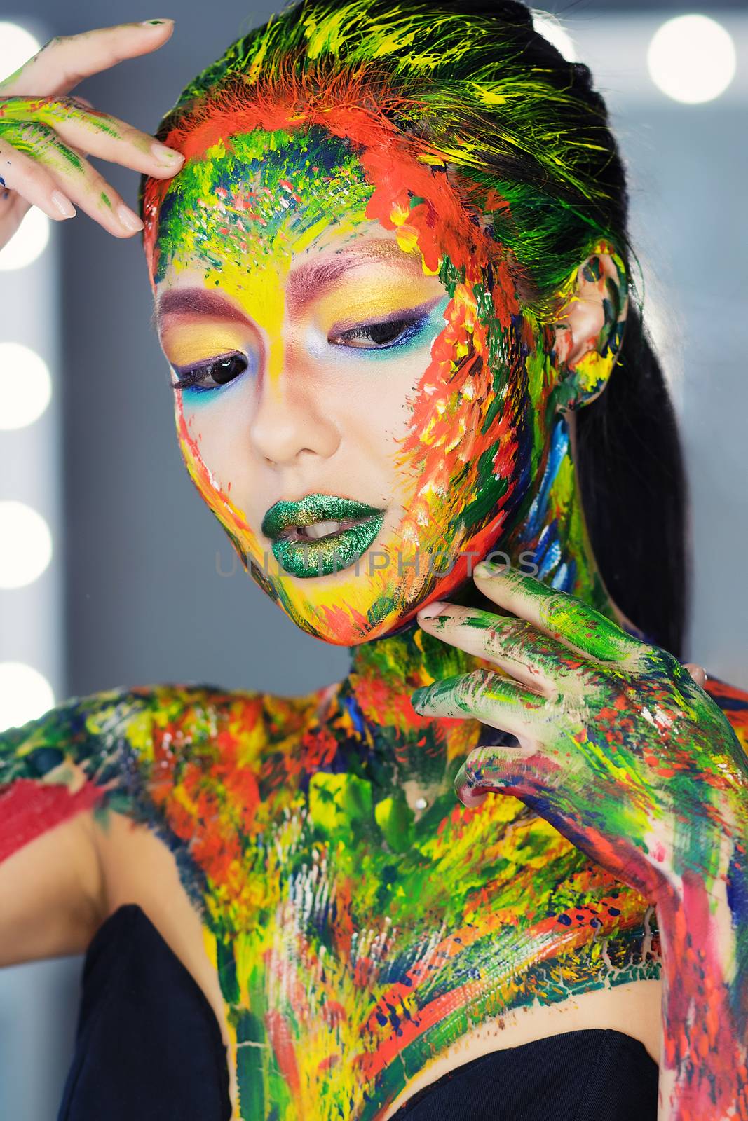 portrait of a woman completely covered with thick paint by 3KStudio