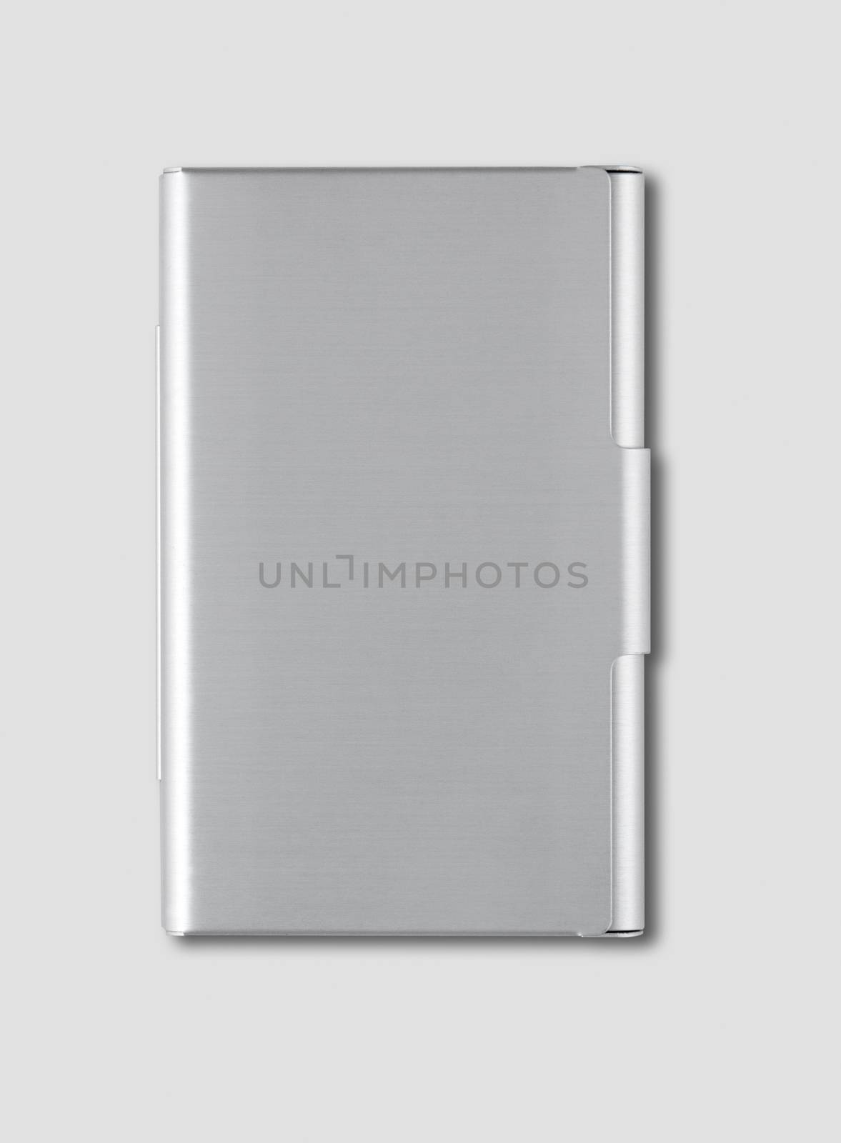 Closed metallic card holder isolated on grey background