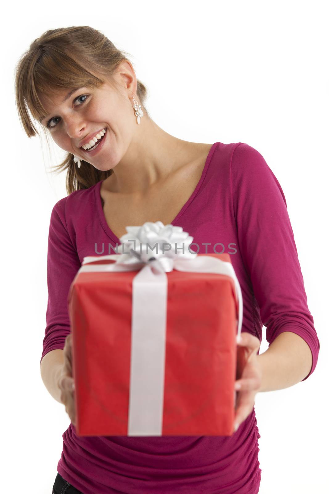 young woman with a gift