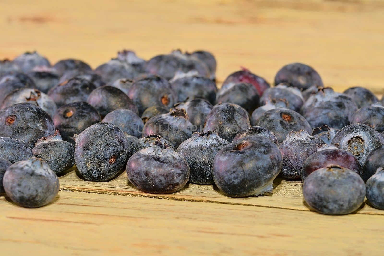 Blueberries  on white wooden background. Bilberries, blueberries, huckleberries, whortleberries by roman_nerud