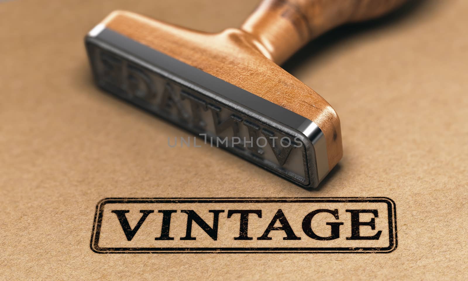 Rubber stamp with the text vintage over brown paper background. 3D illustration