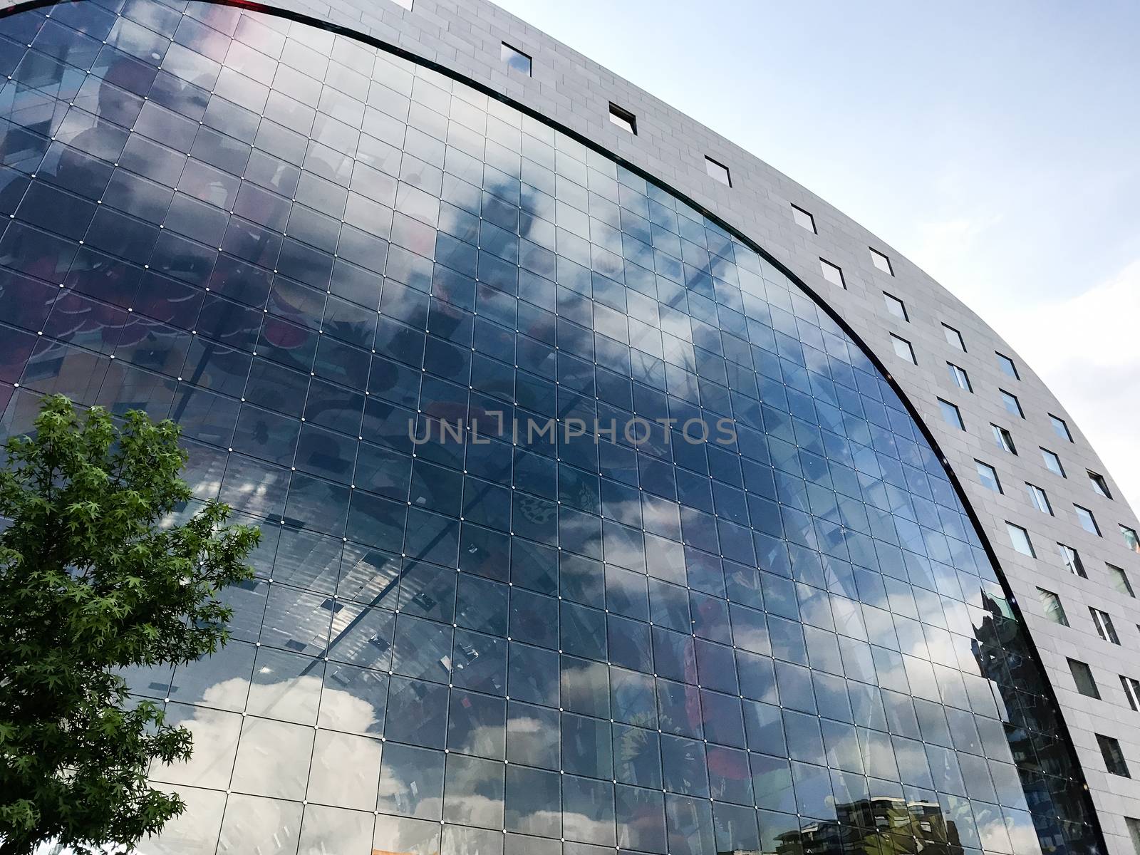 The gigantic window of the Markthal, famous market hall in central Rotterdam