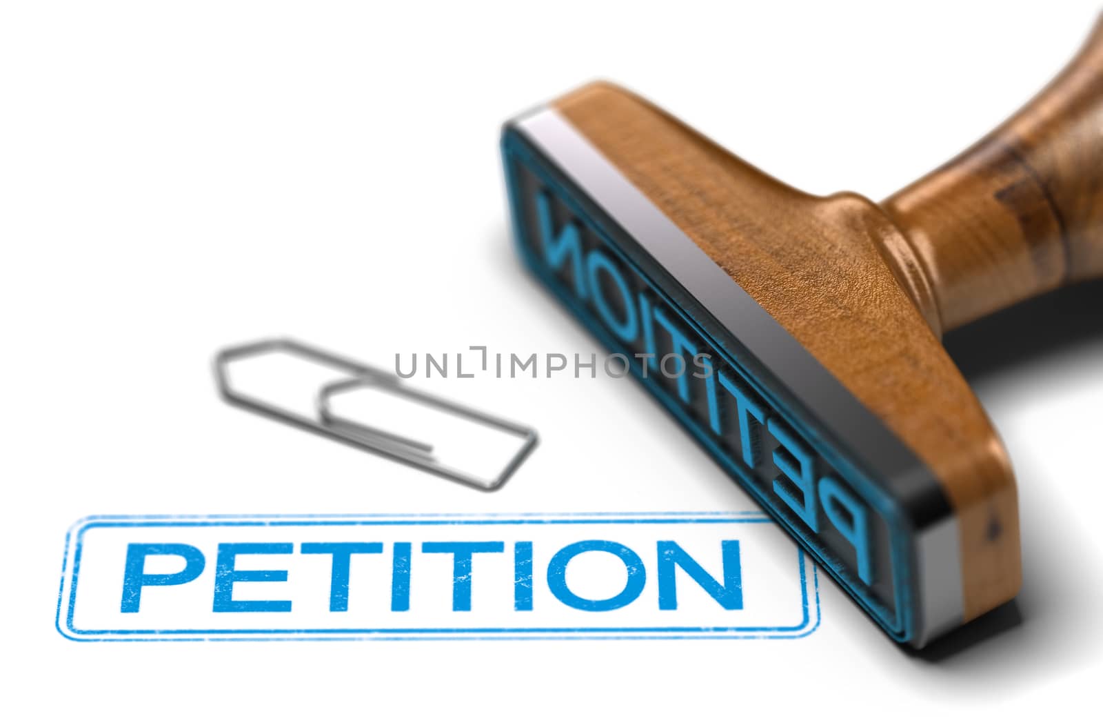 Rubber stamp with the text petition over white background. 3D illustration. Concept of democracy