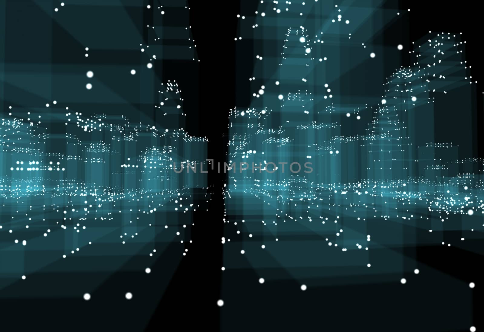 Abstract 3d city with dots and blue buildings by cherezoff