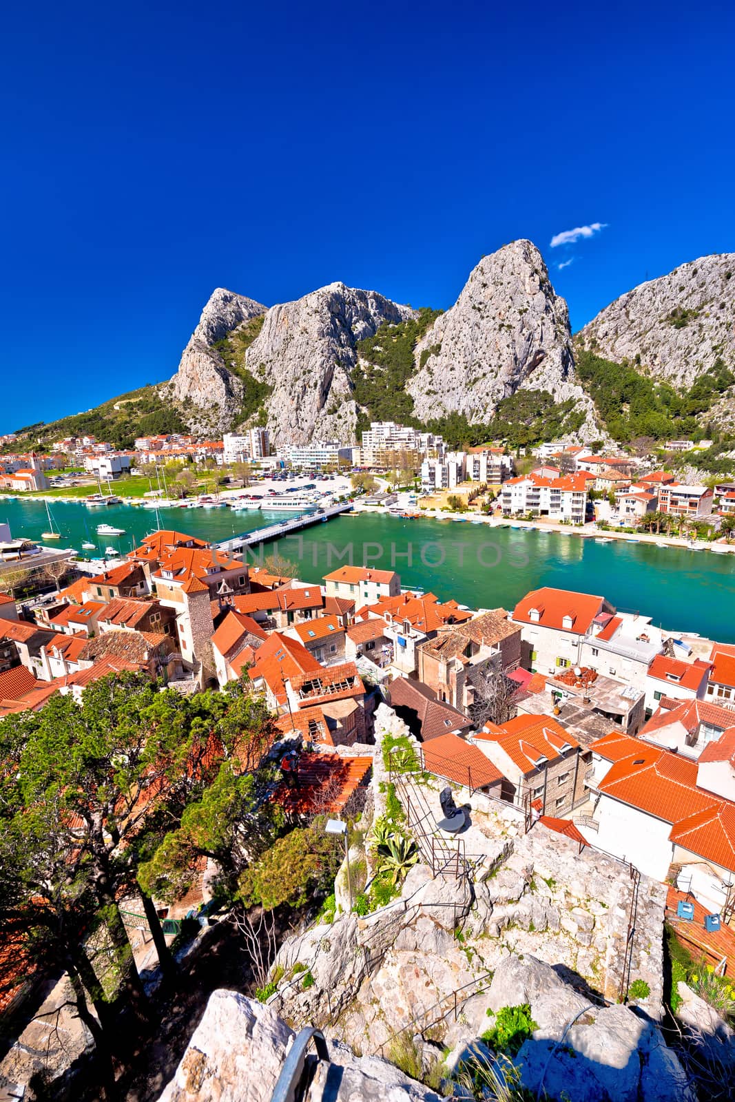 Town of Omis and Cetina river mouth panoramic view by xbrchx