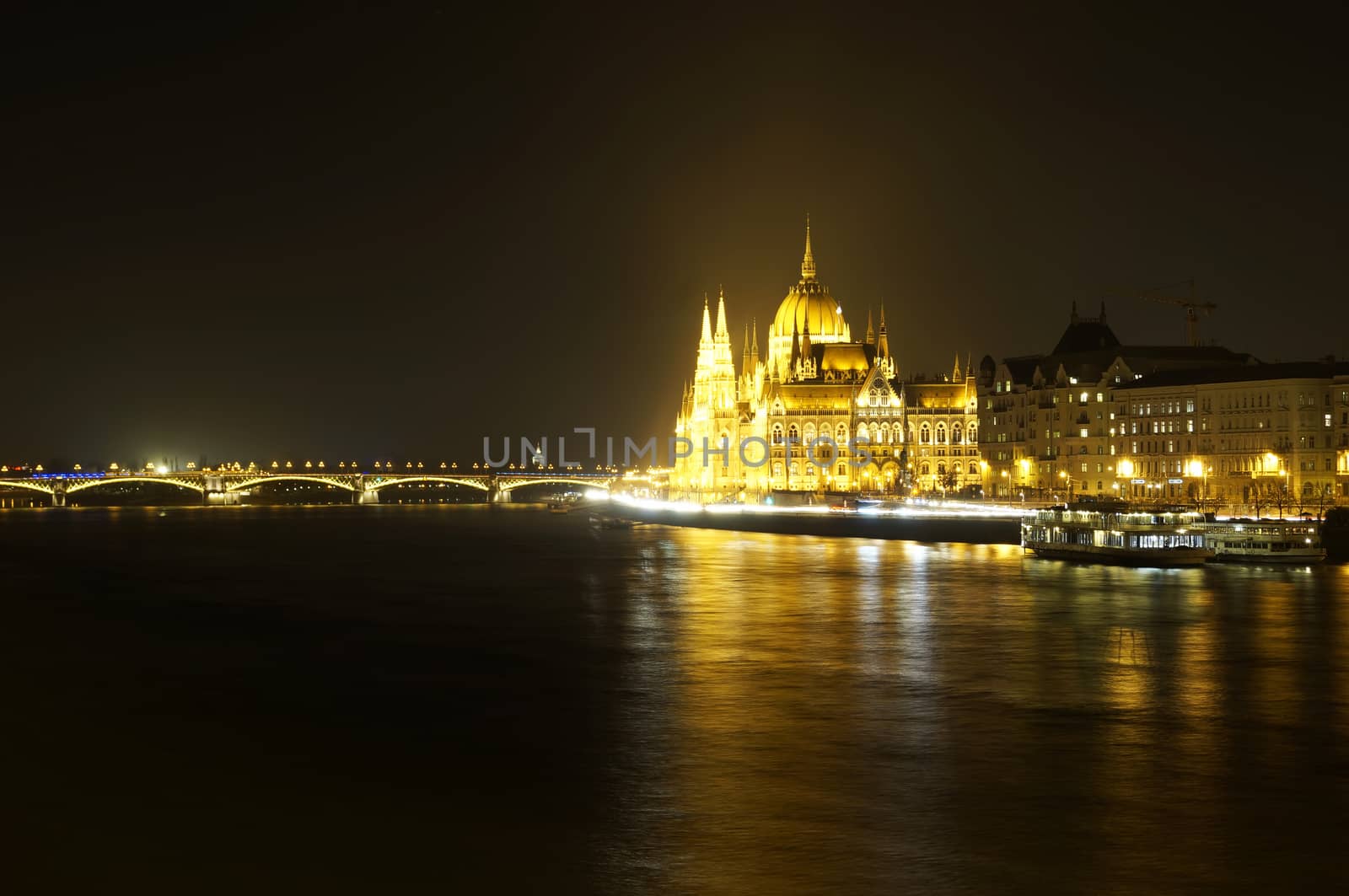 The building of the Hungarian Parliament and Margaret bridge in Budapest, Hungary