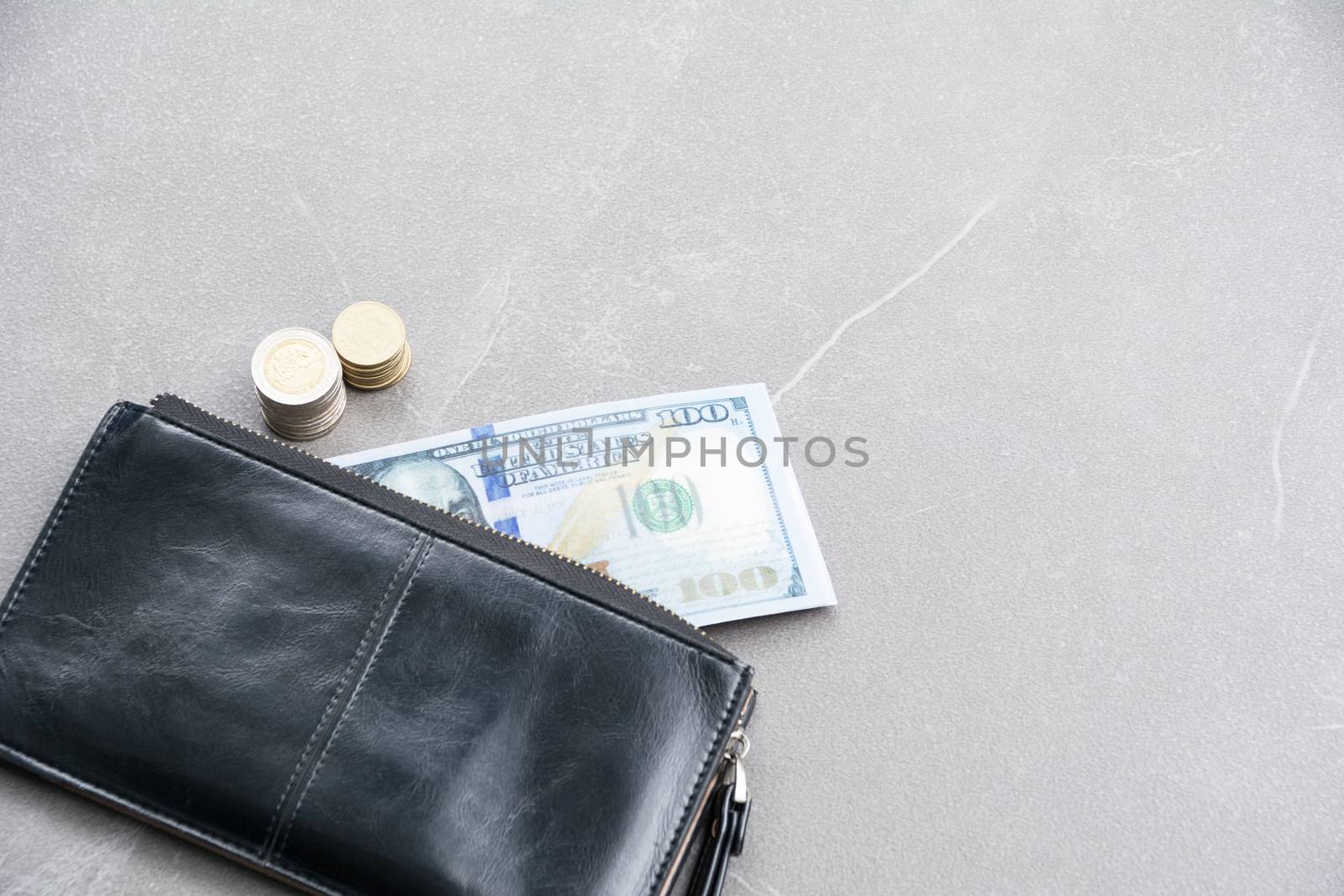 Banknote in wallet for financial, accounting and saving money concept.