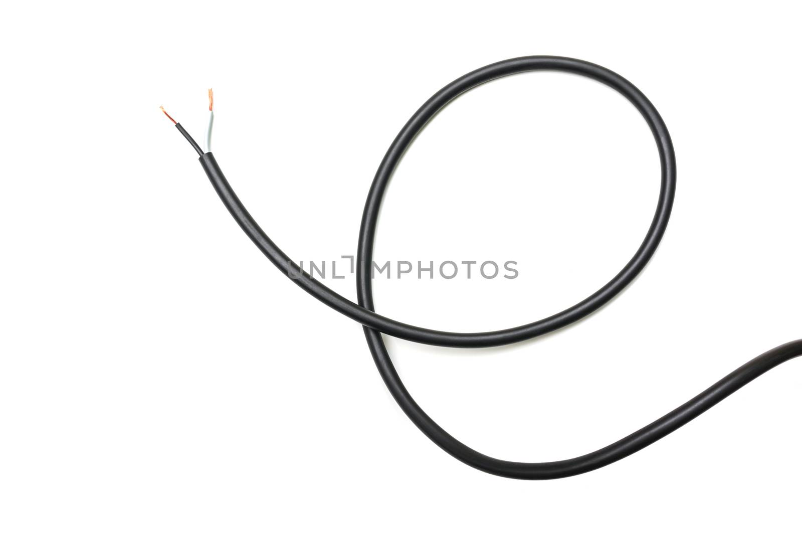 Black wire cable isolated on a white background abstraction.
