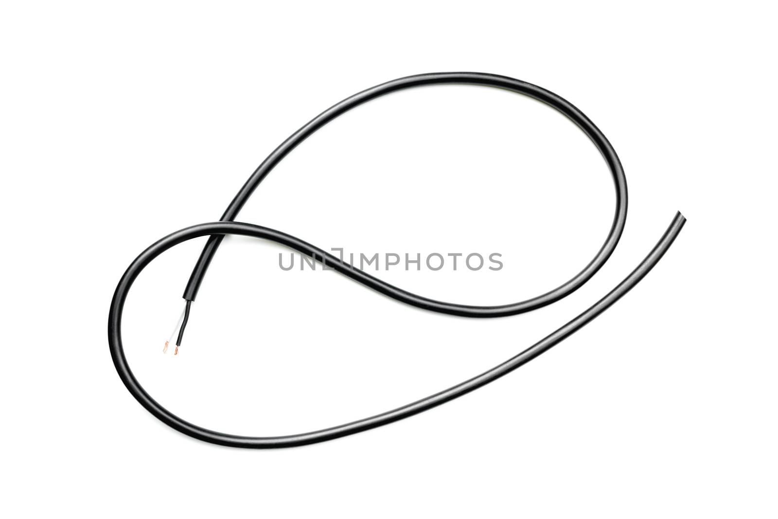 Black wire cable isolated on a white background abstraction.