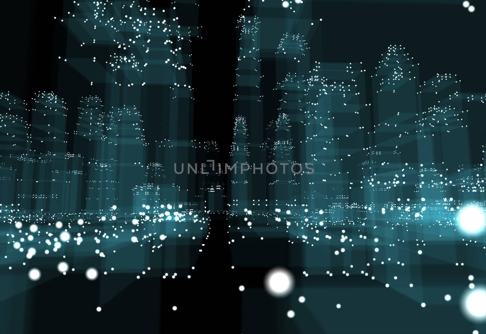 Abstract 3d city with dots and blue buildings by cherezoff