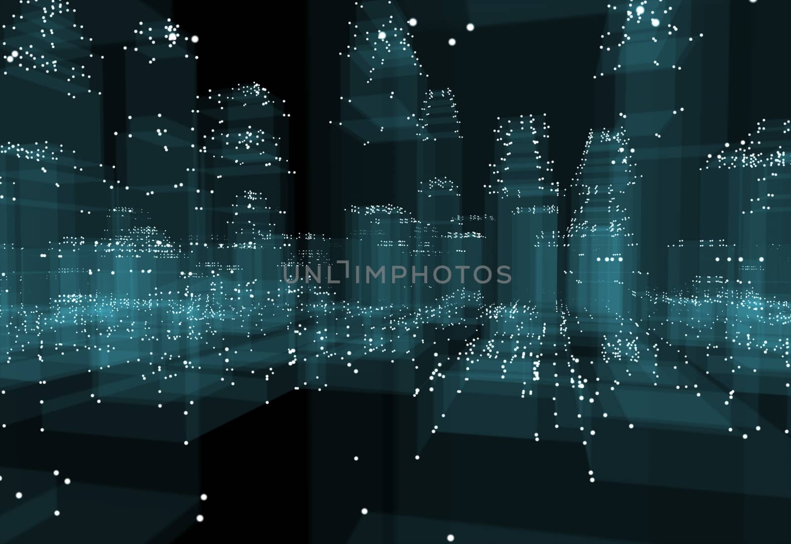 Abstract 3d city with dots and blue buildings by cherezoff