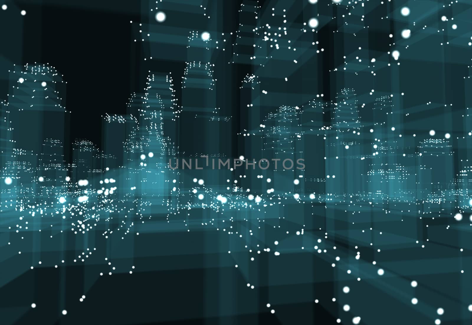 Abstract 3d city with dots and blue buildings by cherezoff