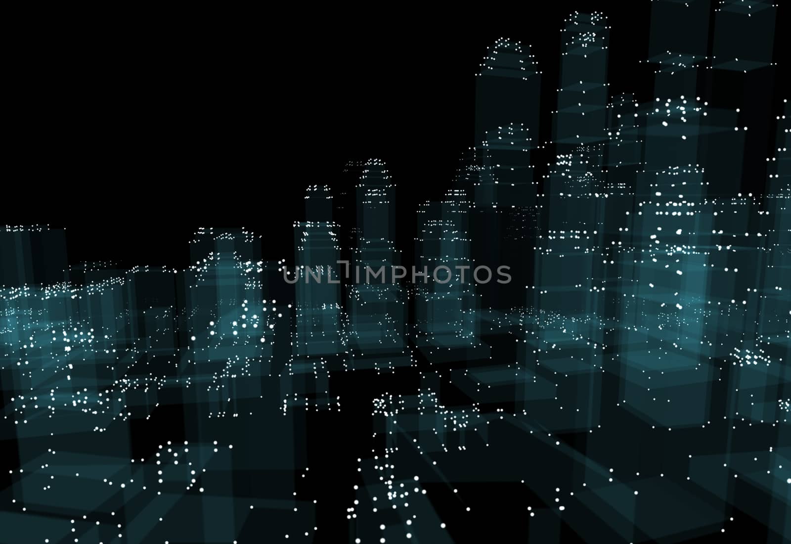 Abstract 3d city with dots and blue buildings by cherezoff