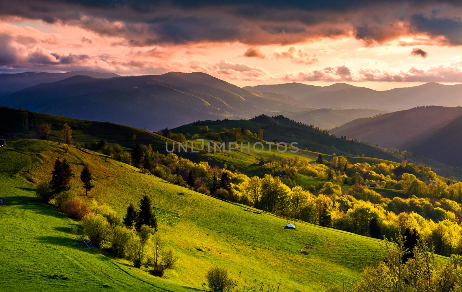 gorgeous sunset over Carpathian mountains by Pellinni