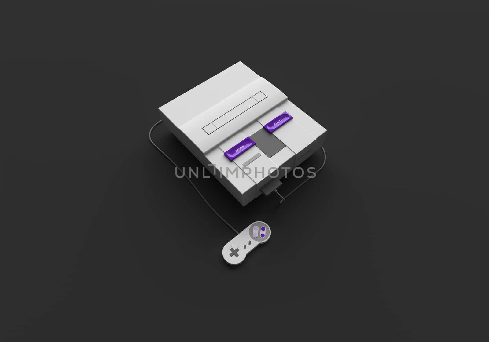 3D RENDERING OF HOME VIDEO GAME CONSOLE ON PLAIN BACKGROUND