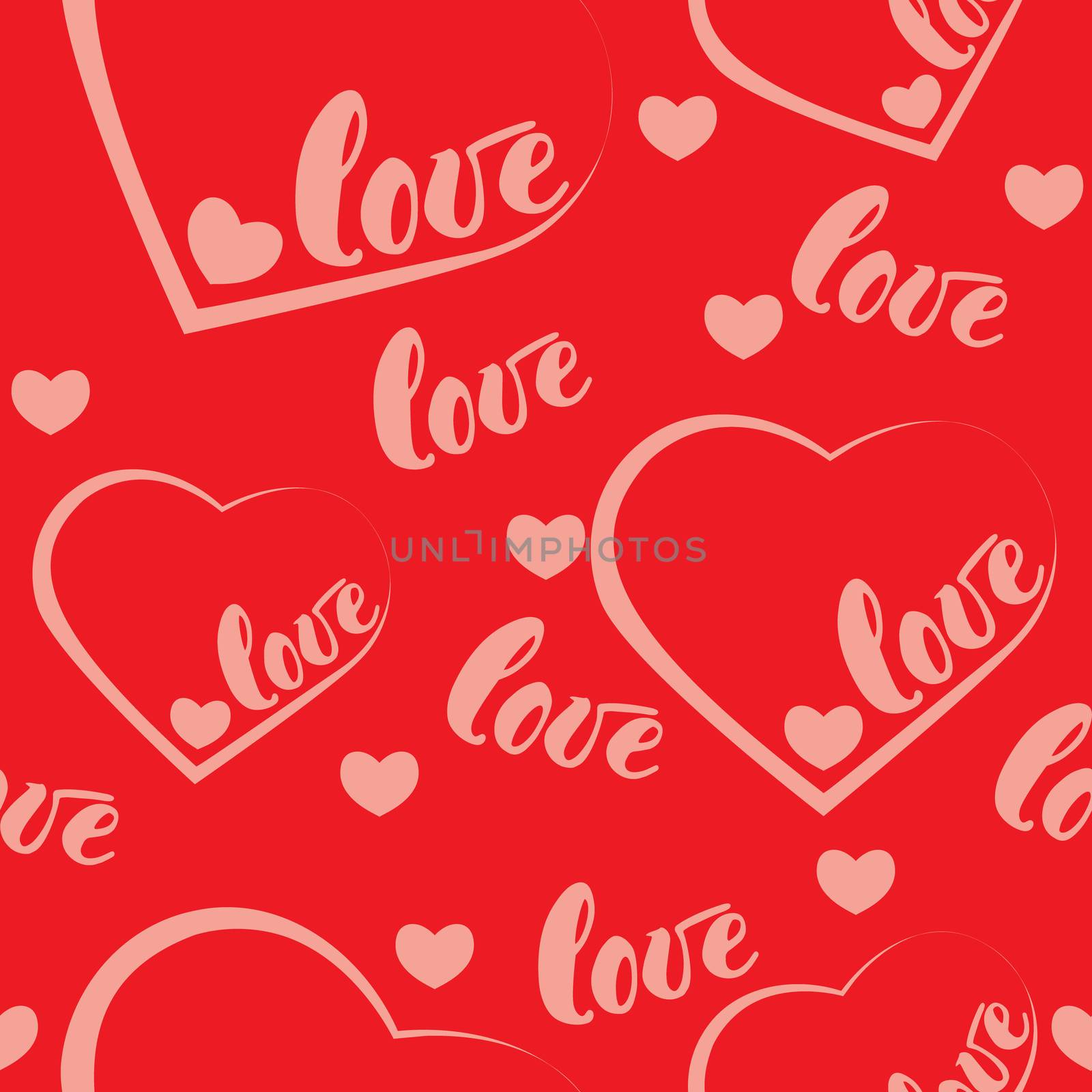 Romantic red love and heart pattern background. illustration for holiday design. Many flying words love on white background by Asnia