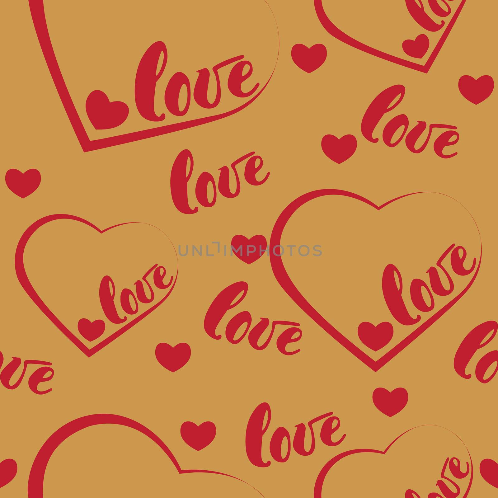 Romantic red love and heart pattern background. illustration for holiday design. Many flying words love on white background by Asnia