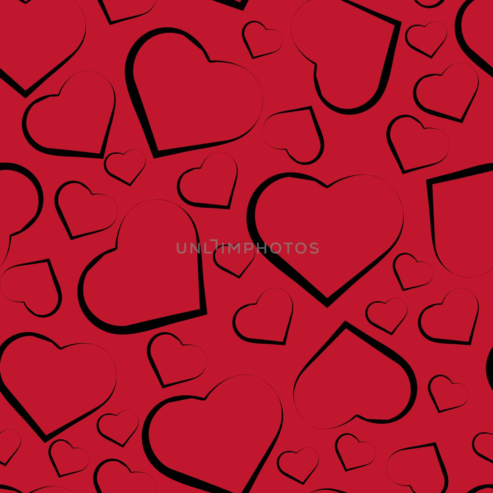  seamless pattern with black hearts on red background.