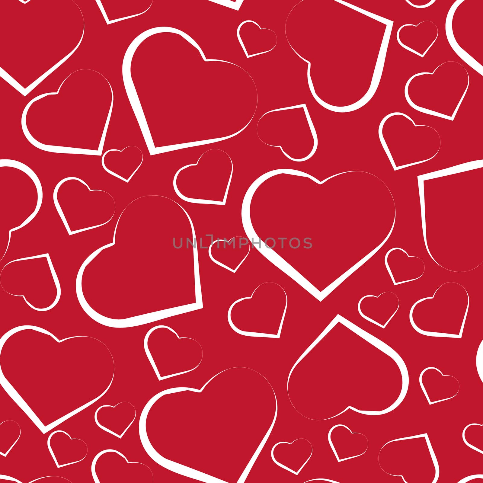  seamless pattern with white hearts on red background.