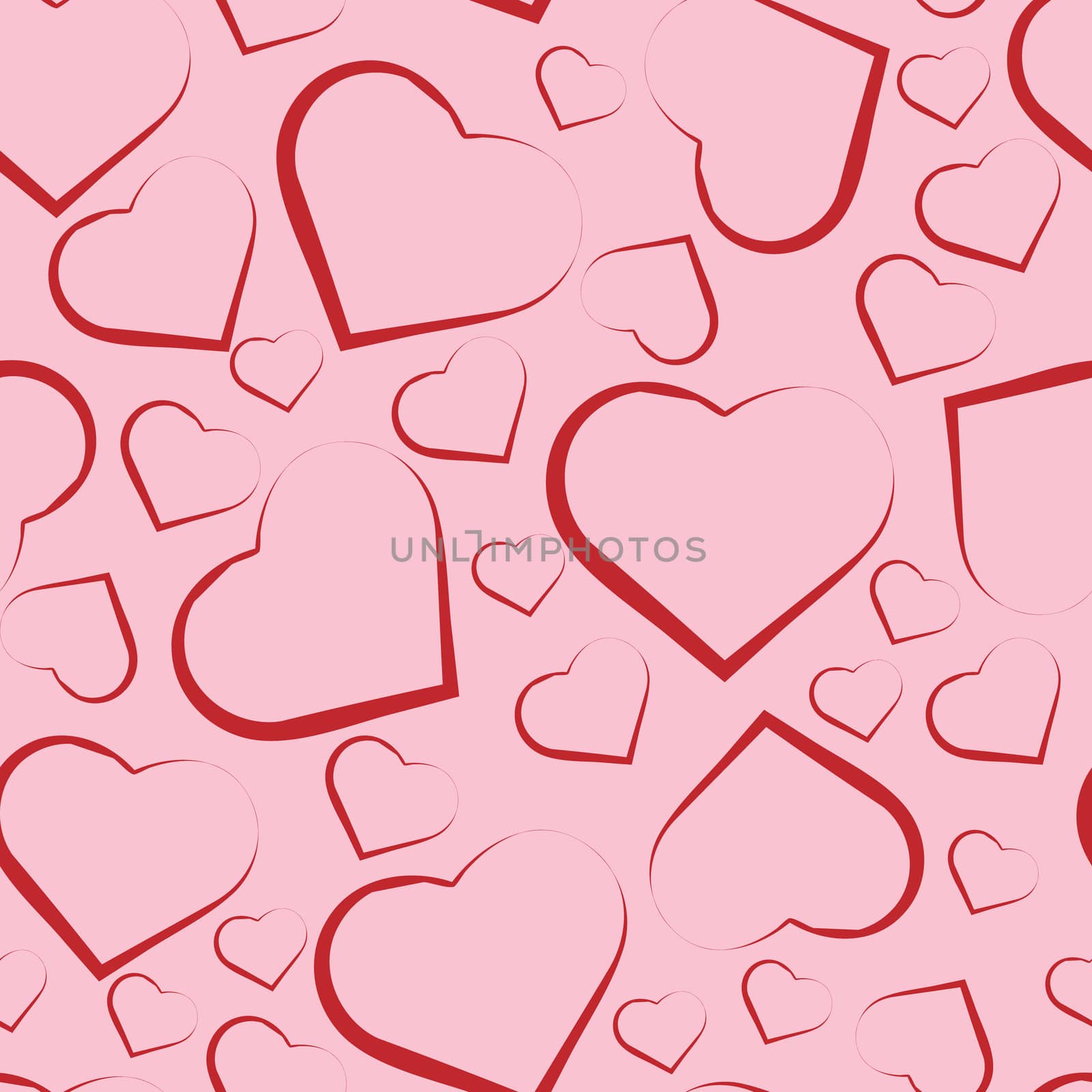  seamless pattern with red hearts on pink background.
