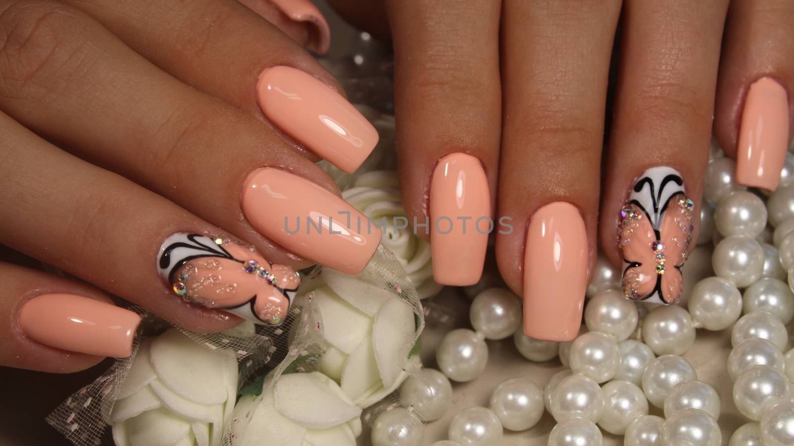 Gentle manicure nail design gel with lacquer butterfly