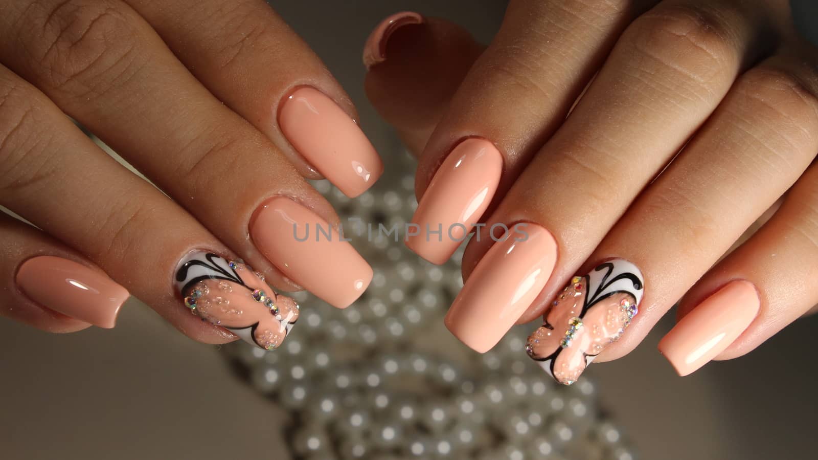 Gentle manicure nail design gel with lacquer butterfly