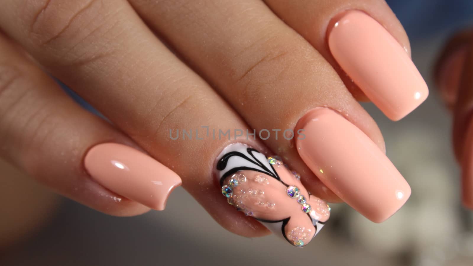 Gentle manicure nail design gel with lacquer butterfly