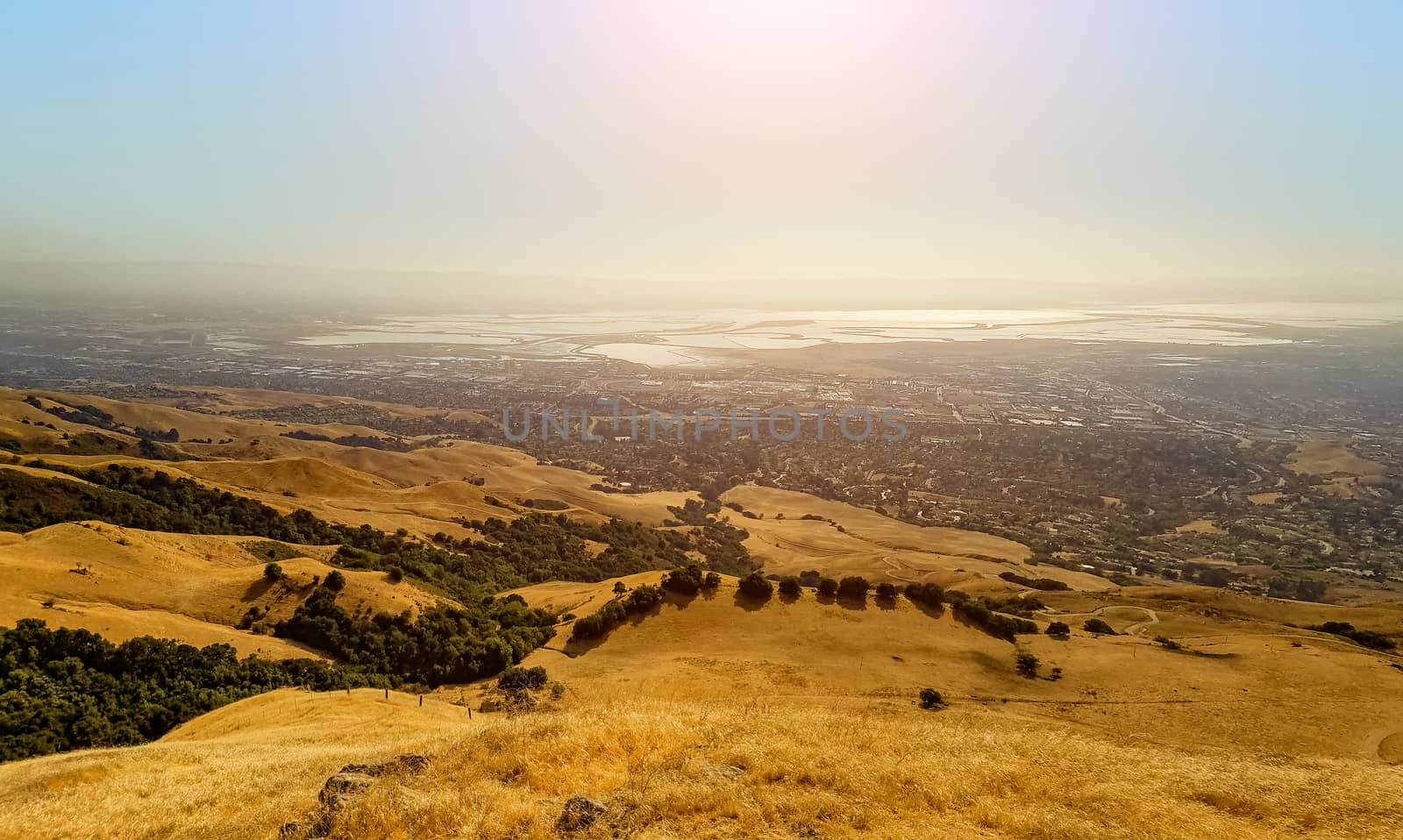 South East part of San Francisco Bay, also known as Silicon Valley, seen from Mission Peak on a hazy afternoon.