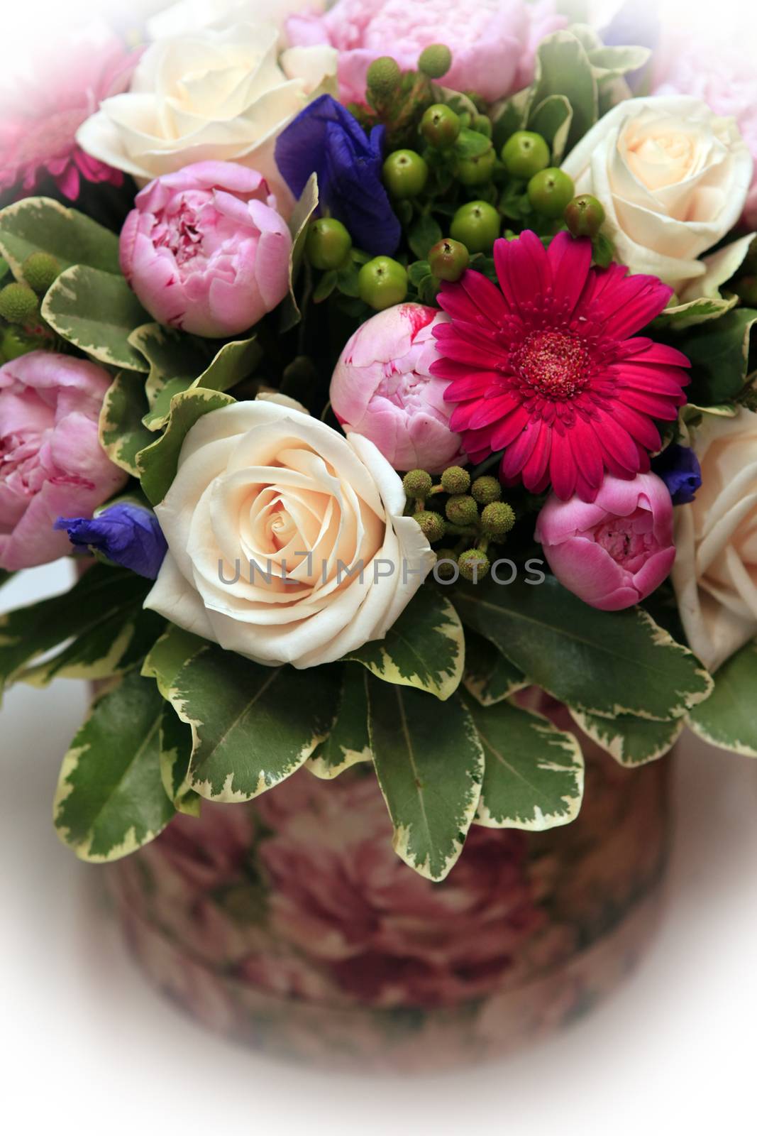 Wedding bouquet from peony and rose on white isolated background