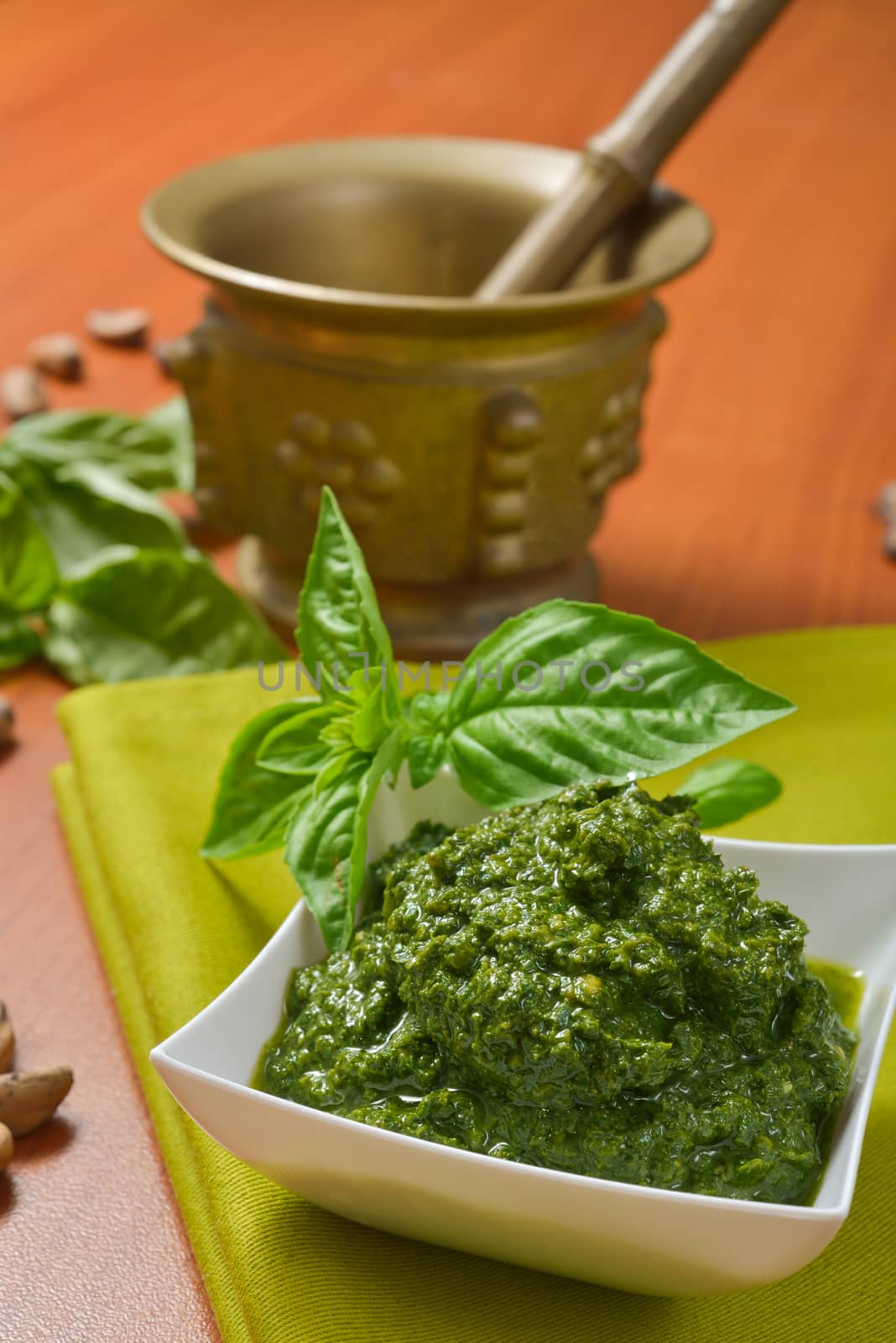 Italian Cuisine. Pesto genovese Sauce. Basil.