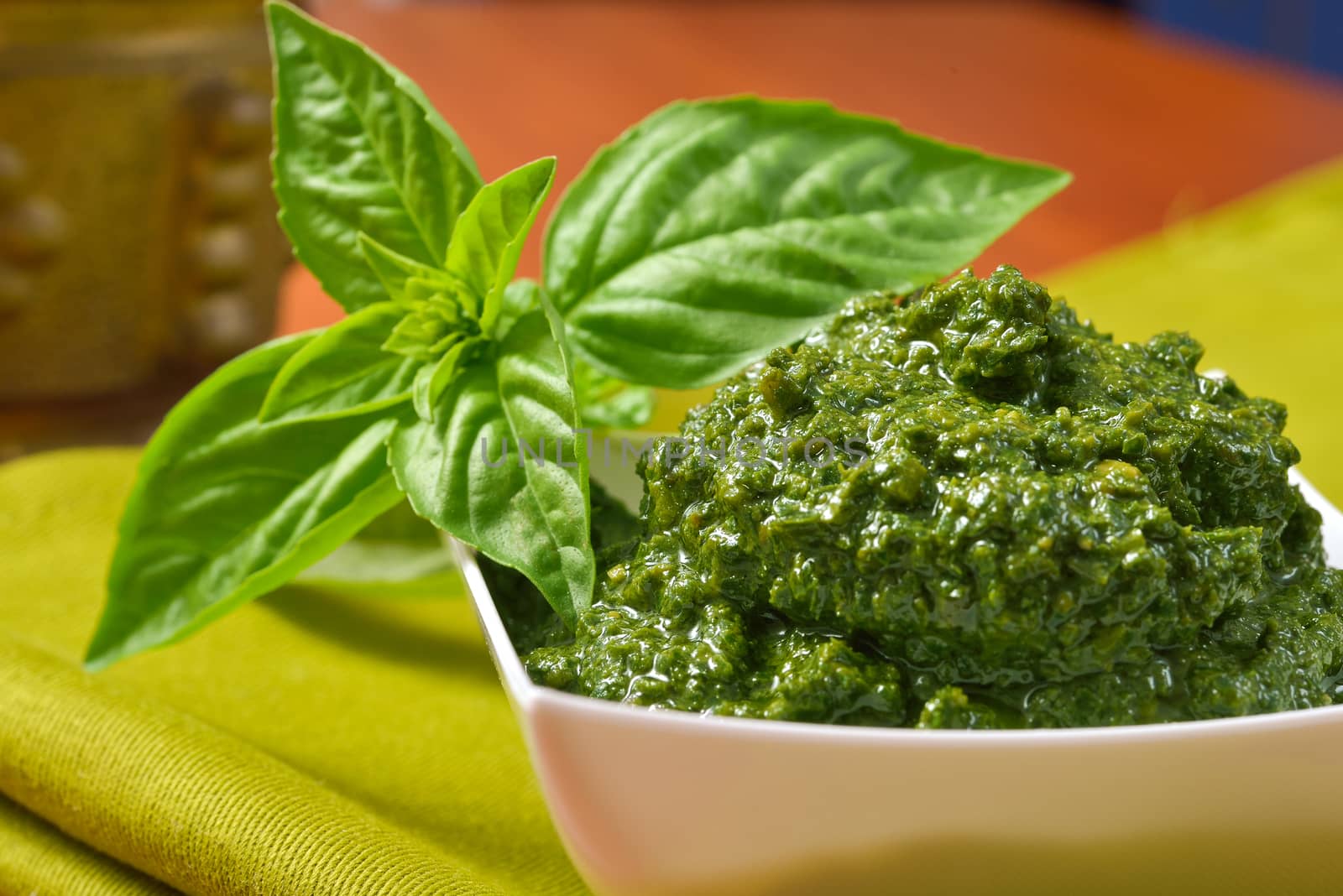 Italian Cuisine. Pesto genovese Sauce. Basil.