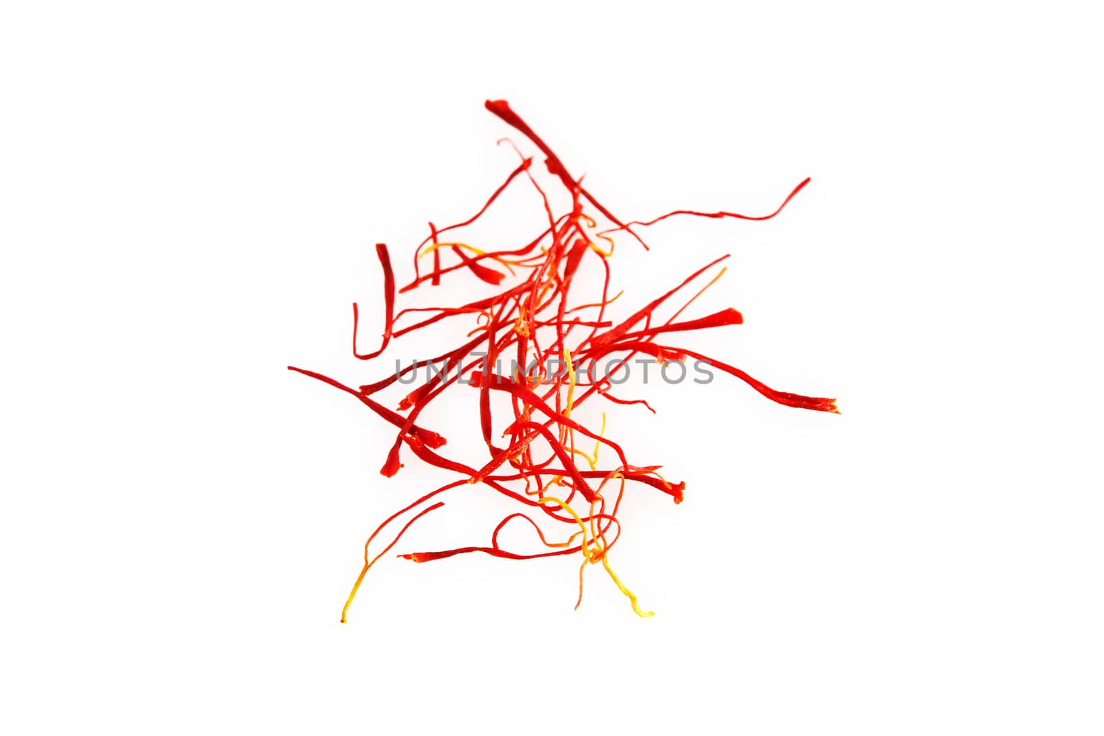 Pistils dried saffron isolated on a white table