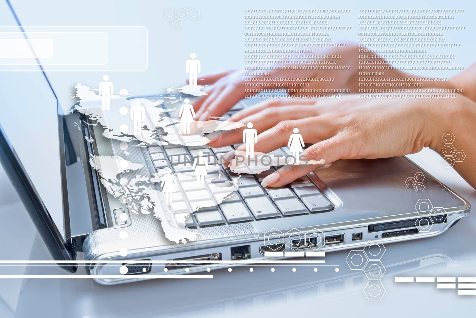 communication concept. Business woman typing on the keyboard of his laptop