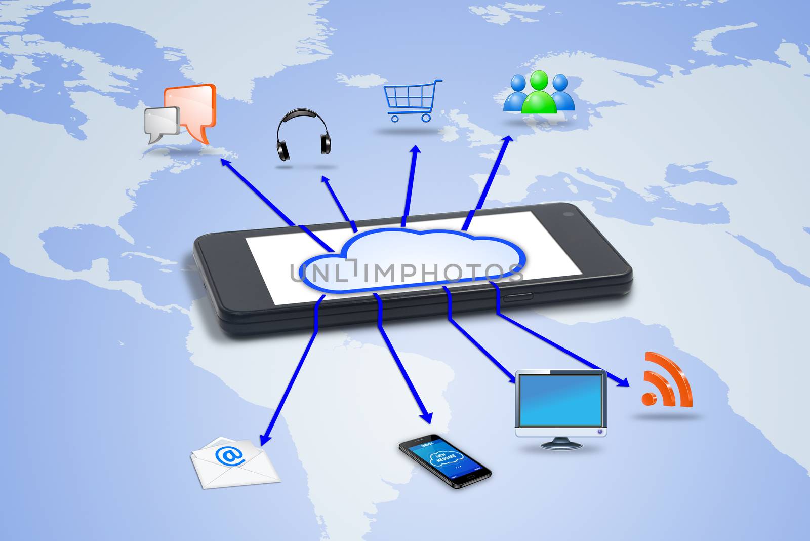 Smartphone with cloud. Concept of sharing without boundaries