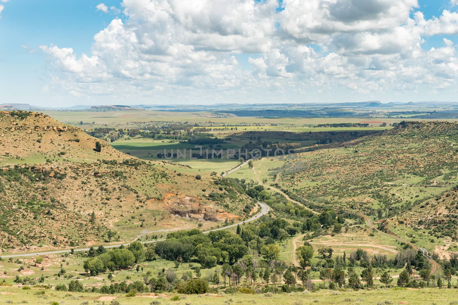 Aerial view of the landscape to the south of Ficksburg in the Free State Province