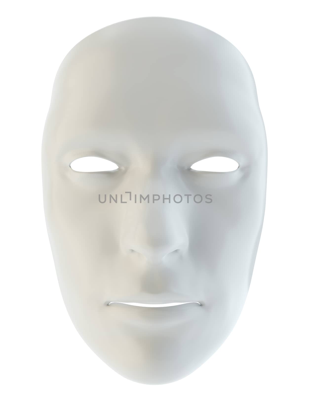 White mask similar to the robot's face isolated on white background. 3d illustration