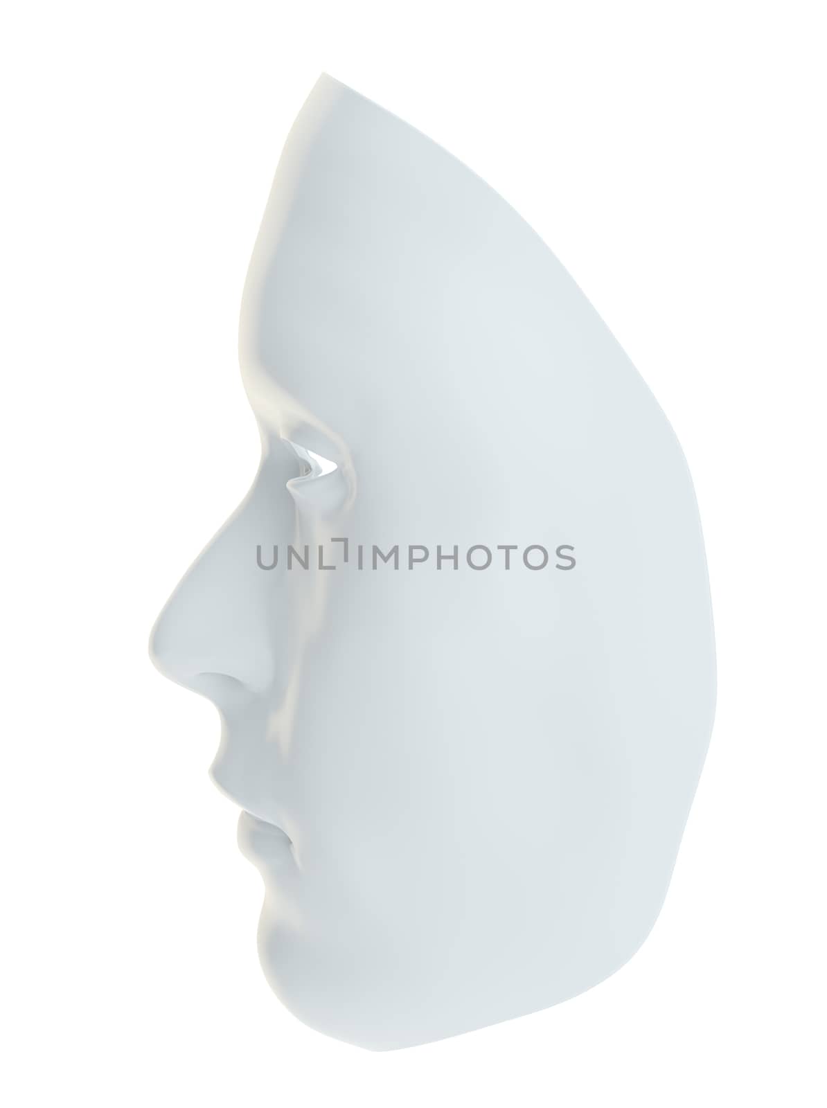 White mask similar to the robot's face isolated on white background. 3d illustration