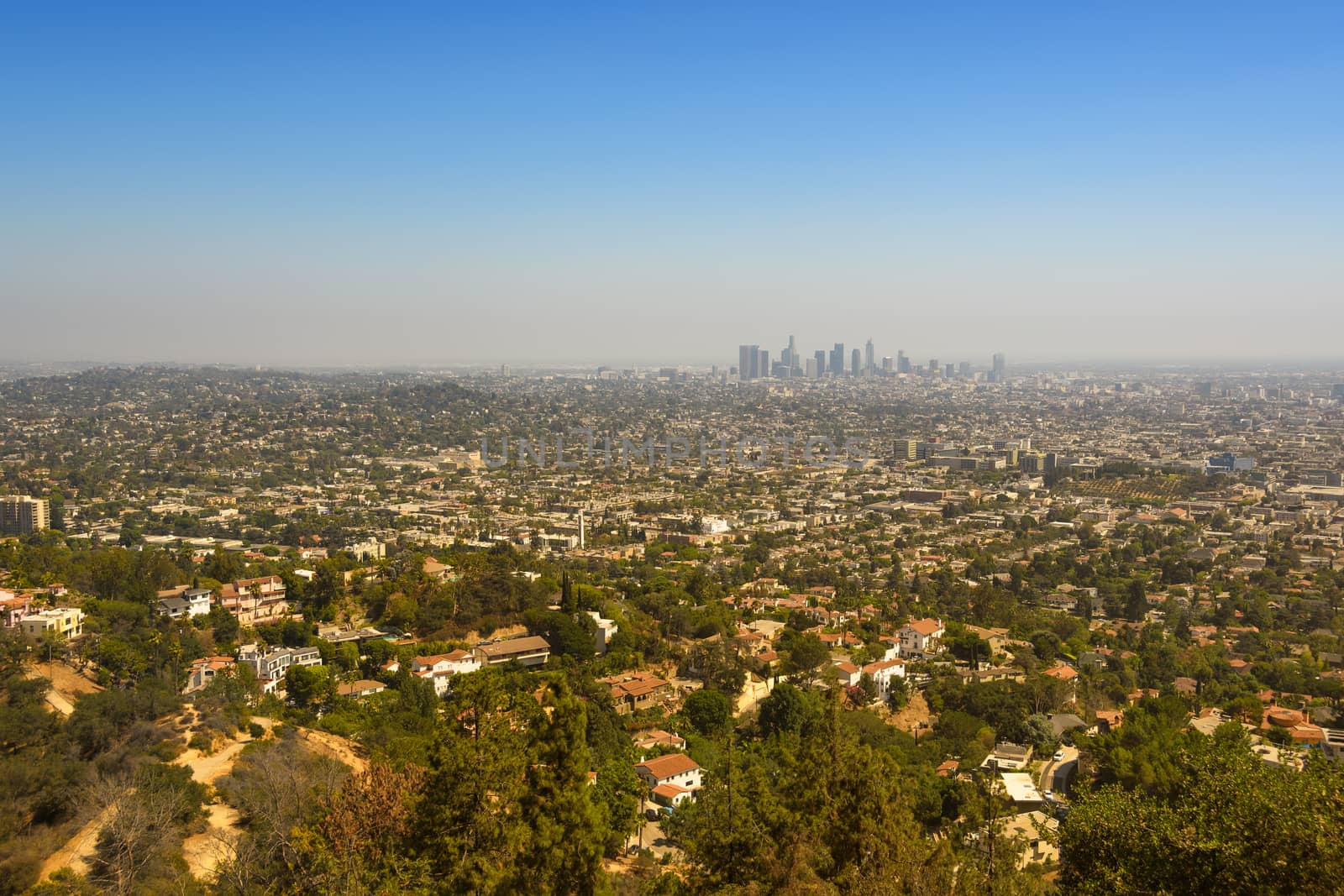 Los Angeles, California, seen from Hollywood Hills on a sunny day.