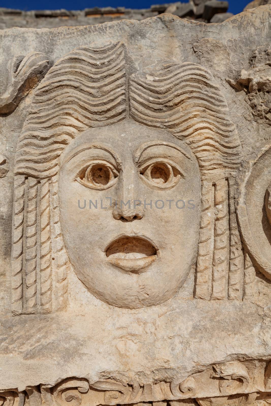 Stone mask in ancient lycian necropolis Mira