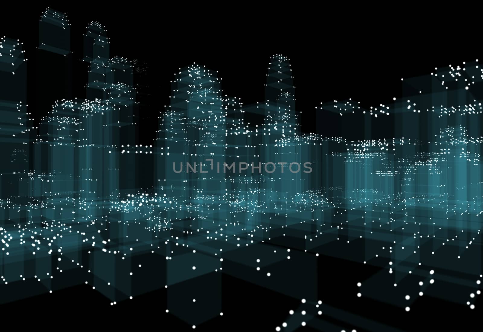 Abstract 3d city with dots and blue buildings by cherezoff