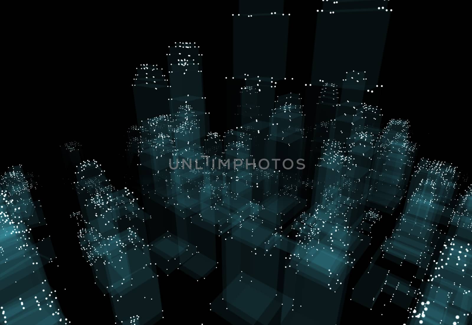 Abstract 3d city with dots and blue buildings by cherezoff