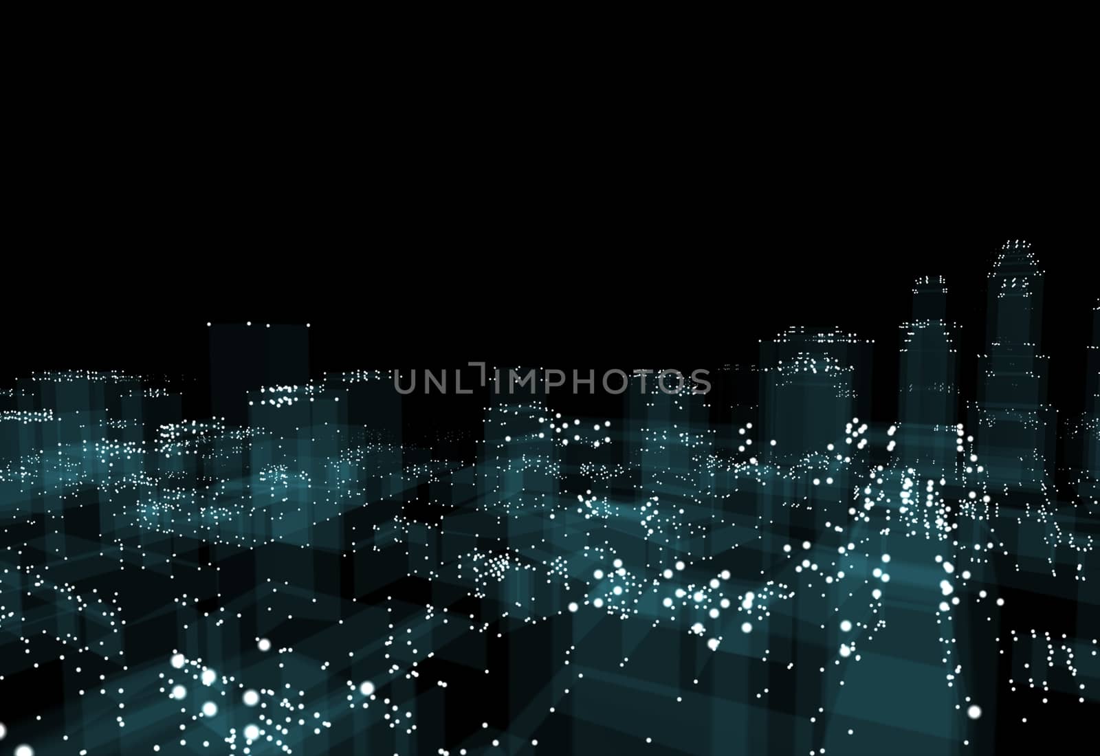 Abstract 3d city with dots and blue buildings by cherezoff